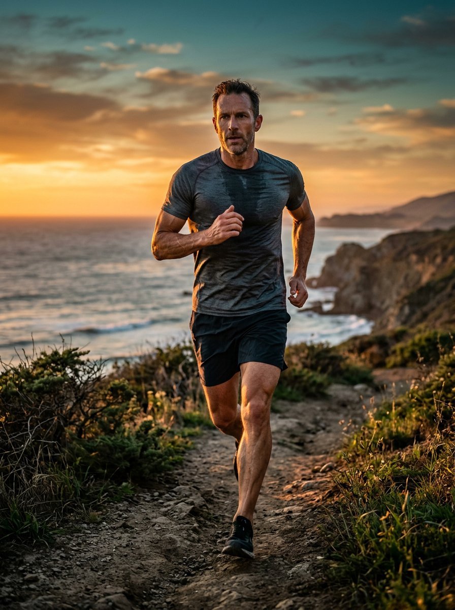 A man running on a coastal trail.